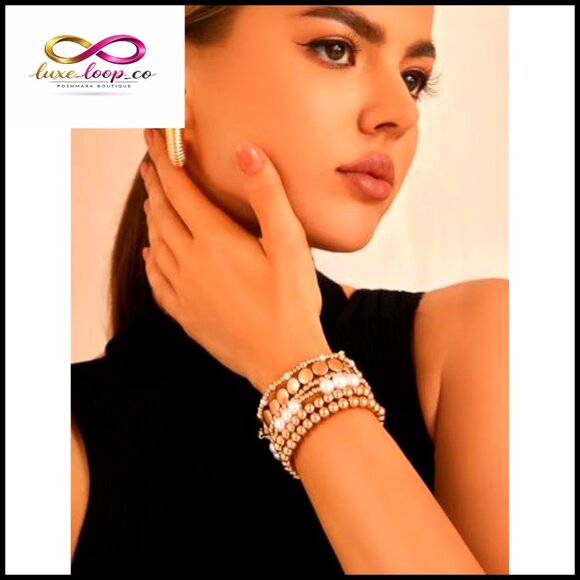 Stretchable Pearl Bead Bracelet Set Stackable Elegant Minimal Adjustable Fashion - Picture 5 of 7